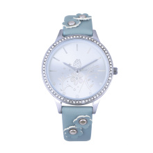 PU leather strap with flower stainless steel back lady watch reloj high quality and cheap